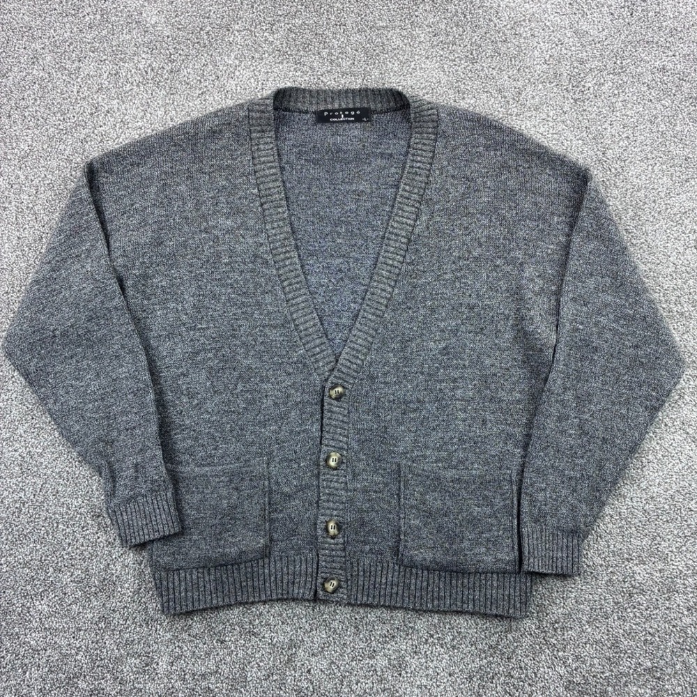Protege Collection Cardigan Sweater Mens Large Gray Alpaca Wool Blend USA Made